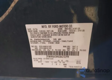 2016 Ford Flex Sel из США, поврежденный, VIN 2FMHK6C84GBA23299